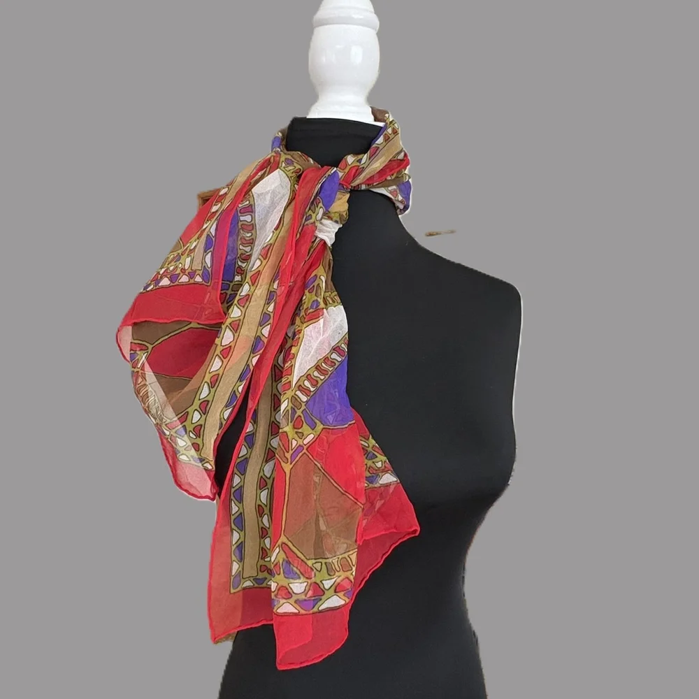 Vintage Geometric Floral Sheer Scarf